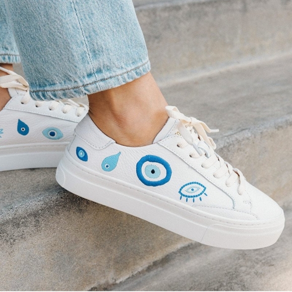 SOLUDOS Ibiza Platform Sneaker Evil Eye Oasis White NWOB Retail $200 - Picture 2 of 10